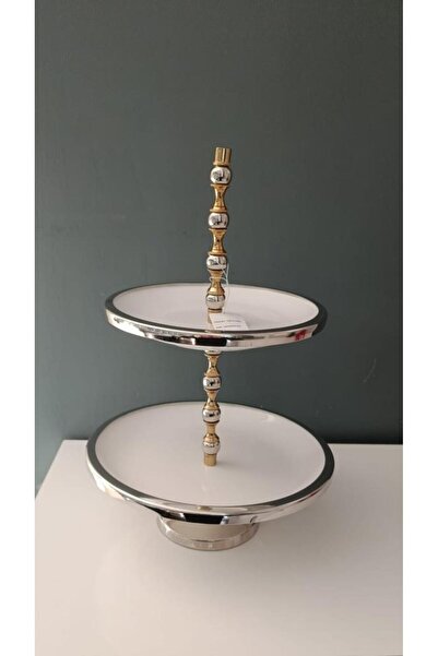 LAMEDORE SILVER BALLS 2 KATLI BEYAZ KEK STANDI 28X28X38 CM