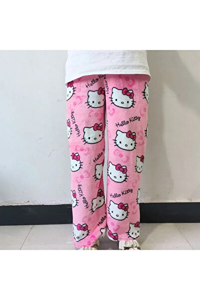 BANDAI L fen se Thicken Hello Kitty Pajama Pants Sanrio Anime Fleece Double E...