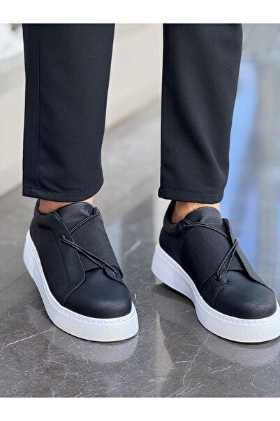 Lucy Shoes Yg2603 Men's Casual Elastic Leather Sports Sneaker Shoes Cbt - Black