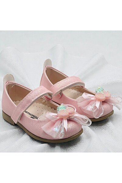 Guppy Kids Girl's Glitter Cherry Bow Detailed Orthopedic Sole Ballerinas