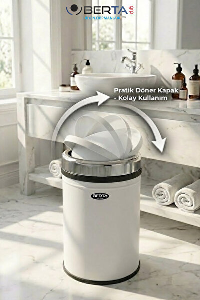 Berta Hijyen 8 Litre Döner Kapaklı Metal Çöp Kovası - Paslanmaz Banyo, Mutfak...