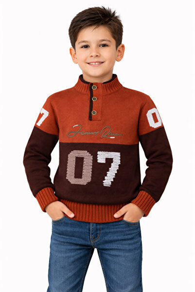 RİMA 130-01-26 Boy's Buttoned Collar Knitwear Sweater 07 Printed Daily Use