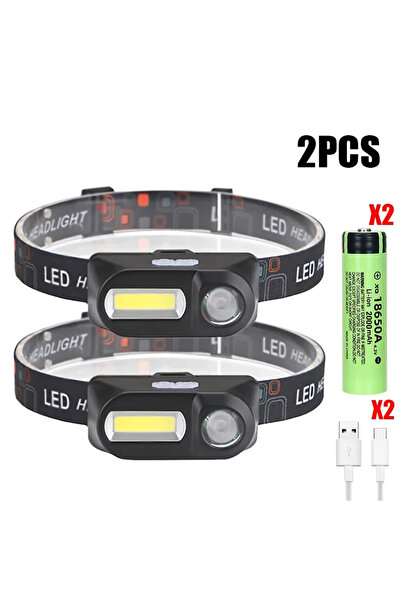 XIWANGFIRE 2000mAh 2PCS Powerful COB+LED Headlamp 18650 2000MaH Rechargeable ...