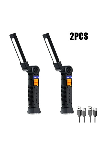 Heinast G139 2pcs Portable COB LED Flashlight USB Rechargeable Work Light Mag...