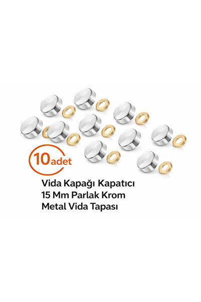 DESIPHON Vida Kapağı Kapatıcı 15 mm 10 Adet - Parlak Krom Vida Tapası
