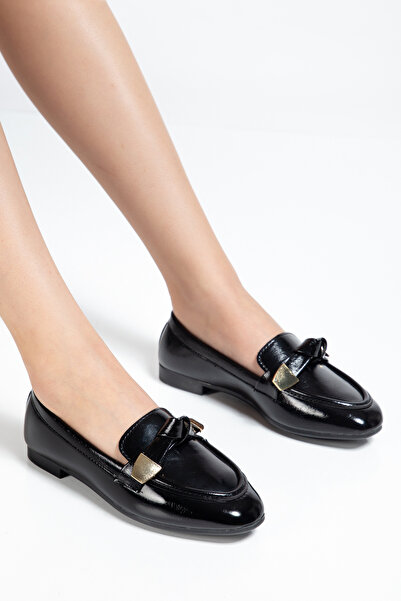 LEMUES SHOES Pantofi casual negri pentru femei, cu cataramă cu fundă