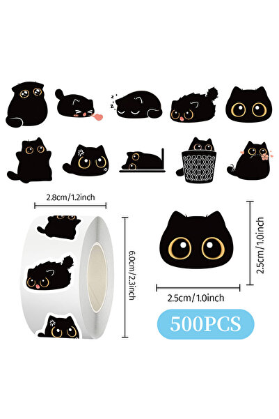 Choice 500 قطعة/لفة ملصقات قطة سوداء كرتونية لطيفة، زينة جرافيتي جمالية للأمت...