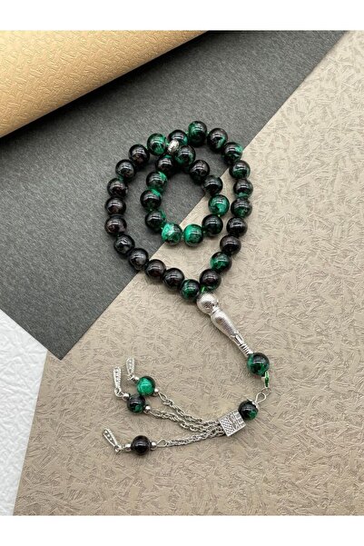 Choice 1PC Green Muslim Prayer Beads for Men, 33pcs 10mm Beads with Kaaba Tas...