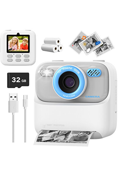 Choice كاميرا رقمية للأطفال بيضاء بسعة 32 جيجابايت، كاميرا فورية للتصوير الفو...