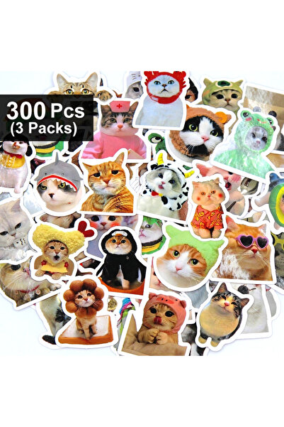 Choice 300 قطعة (3 عبوات) 100/500/1000 قطعة ملصقات قطط مضحكة، ملصقات كرتونية ...