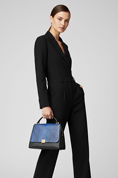 Deriderim Mavi Stella Hakiki Deri Kadın El Omuz Çantası