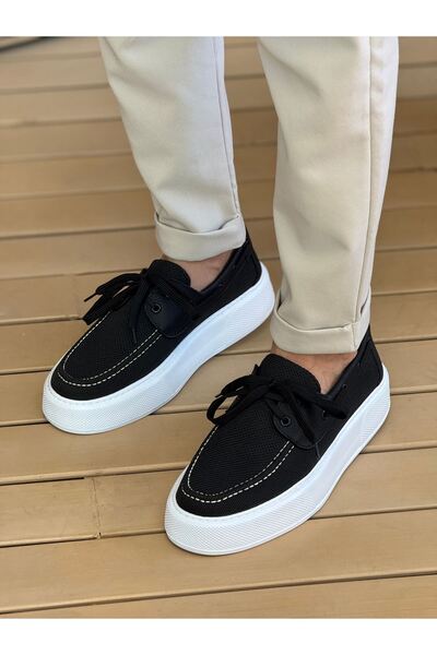 Lucy Shoes Yg2602 Men's Lace-Up Casual Knitwear Sports Sneaker Shoes Tbt - Black