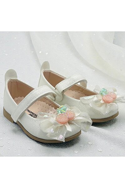 Guppy Kids Girl's Glitter Cherry Bow Detailed Orthopedic Sole Ballerinas