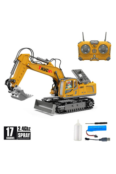 Choice حفارة سيارات وشاحنات تعمل بالتحكم عن بعد صفراء اللون ذات 17 قناة، مزود...