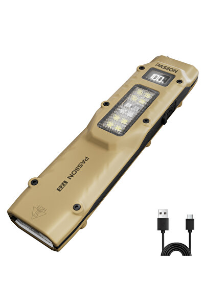 Choice مصباح يدوي تكتيكي قابل لإعادة الشحن، أصفر اللون، مزود بمفتاحين وشاشة ع...