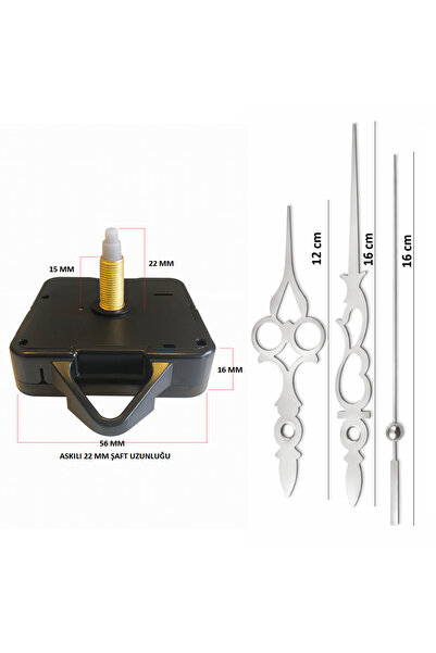 EXİZ TİCARET Askılı 22 mm Şaft Akar Sessiz Duvar Saati Mekanizması -Metal akr...
