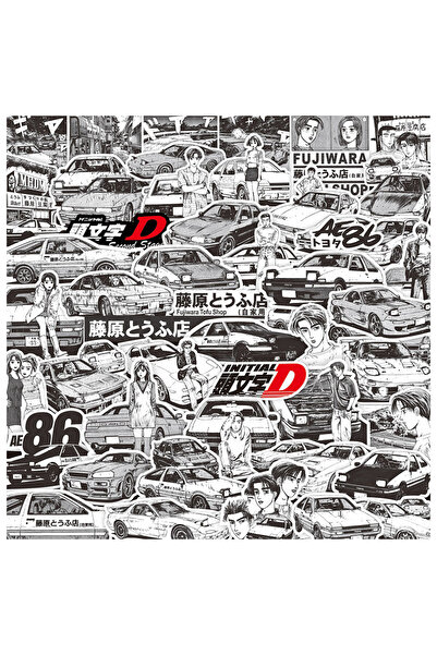 BANDAI 75 قطعة من ملصقات جرافيتي أنمي Initial D، باللونين الأسود والأبيض، يمك...