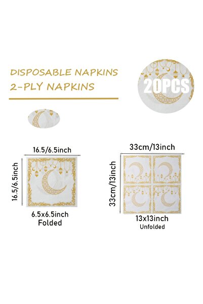 Choice 20pcs As Picture 20pcs Ramadan Elements Napkins Gold Moon Printed Disp...