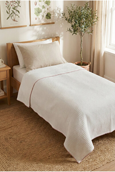 Motif Mağaza %100 Pamuk Tek Kişilik Kroşetalı Waffle Pike Yatak Örtüsü 160x22...