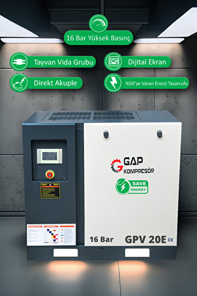 GAP KOMPRESÖR İnvertörlü Vidalı Hava Kompresörü 16 Bar 20 Hp (TEK MAKİNE) IGP...