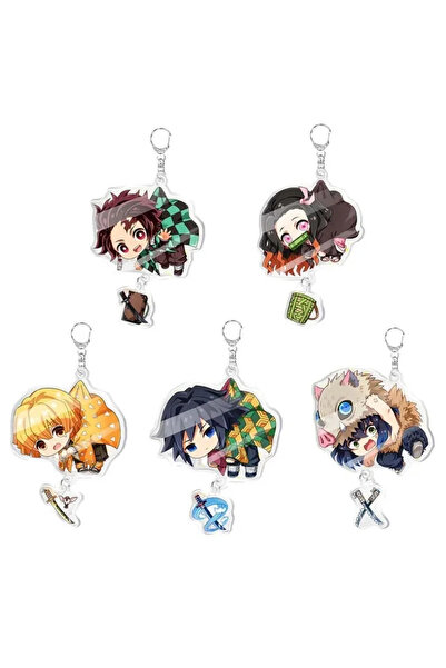BANDAI 5 قطع من قلادة قاتل الشياطين (كيميتسو نو يايبا) - سلسلة مفاتيح سيف الش...