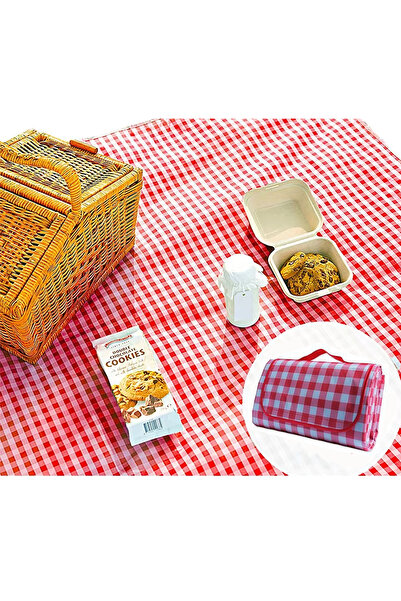 OEM Waterproof, foldable picnic and beach mat with handle, 200×200 cm – red w...