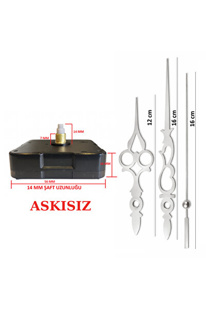 EXİZ TİCARET Askısız 14 mm Şaft Akar Sessiz Duvar Saati Mekanizması -Metal ak...