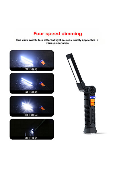 Heinast G139 1pc Portable COB LED Flashlight USB Rechargeable Work Light Magn...