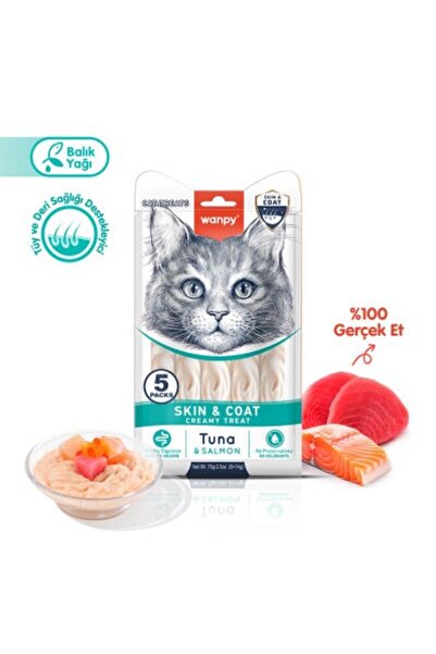 Wanpy Skin & Coat Ton Balığı & Somon Krema Kedi Ödülü 14Gr*5 Adet