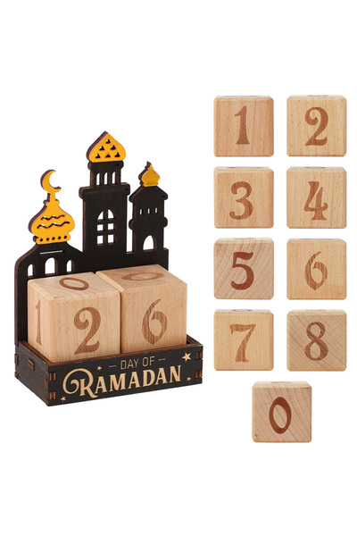 Choice Black 2026 Ramadan Countdown Calendar with Wooden Blocks for Home Deco...