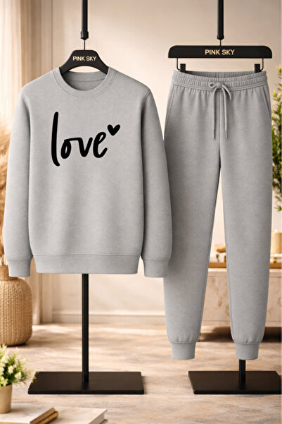 Pink Sky Set de trening unisex Love cu imprimeu Swea tricou și Jogger