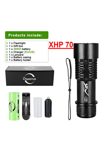 Choice HQ306-26650-BOX Diving flashlight charging strong light XHP70 focus lo...