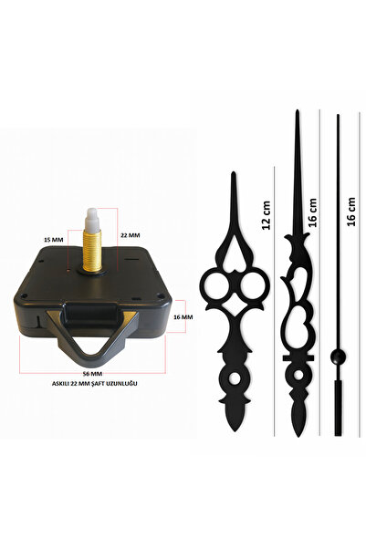 EXİZ TİCARET Askılı 22 mm Şaft Akar Sessiz Duvar Saati Mekanizması -Metal akr...