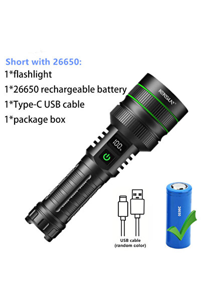 Choice مصباح يدوي LED فائق السطوع ZOOM X1 قصير المدى ببطارية 26650، مع إمكاني...