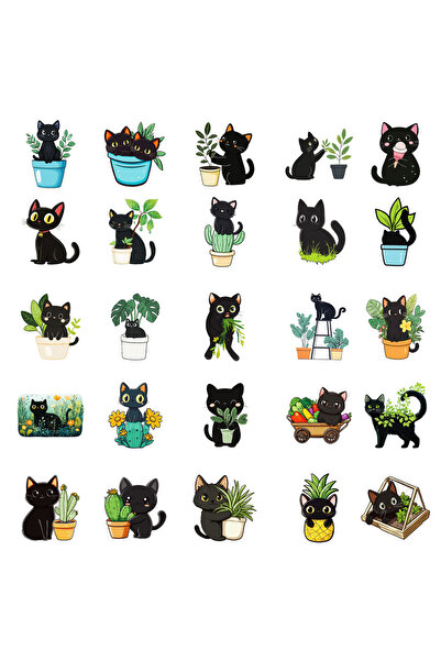 Choice 50 قطعة من ملصقات الزينة المرسومة يدويًا على شكل نبات وقطة سوداء ورسوم...