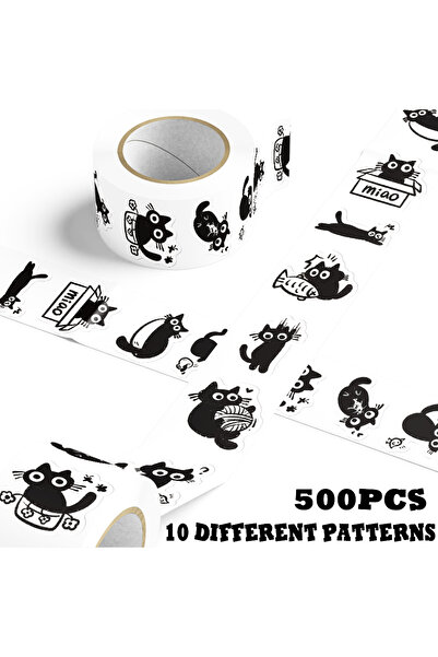 Choice 500 قطعة من ملصقات قطة سوداء كرتونية ملفوفة لتزيين الكمبيوتر المحمول، ...