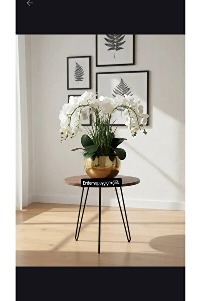 Erden Flowers Yapay Islak Dokunuşlu Luxury 1.Kalite Beyaz Orkide 4 lü Gold Uf...
