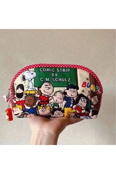 Miniso Beige Snoopy Bag Fashion Printed Pencil Bag Stationery Bag Mickey Make...