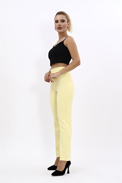 ÖNDER ÖZSOY بنطلون نسائي مريح ذو أرجل ضيقة مع خصر مطاطي - أصفر