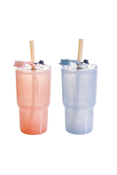 Midi 680 ml Glass Cup with Lid and Straw
