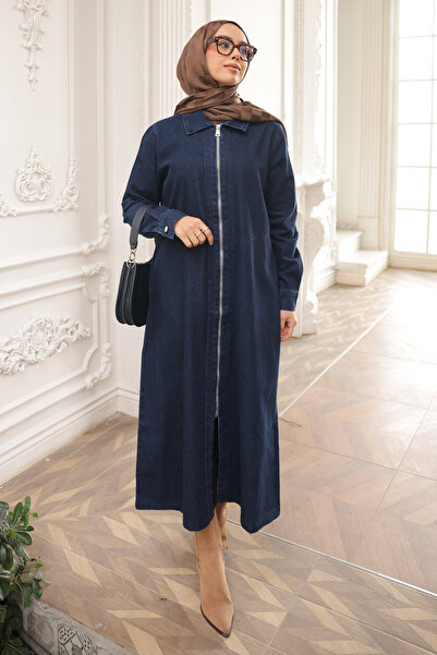 İmajButik Navy Blue Zippered Denim Cap with Pockets