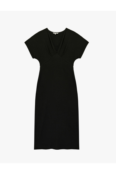 Koton Bürümcük Fabric Short Sleeve V-Neck Midi Dress