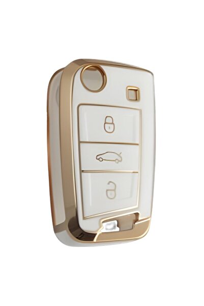 AutoHan Keys غطاء مفتاح فولكس فاجن جولف 7 تيجوان، ذهبي أبيض نانو