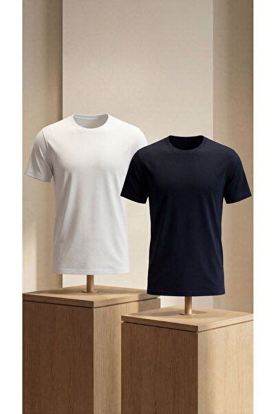 Etikmen Premium 100% Organic Cotton 2-Pack Navy Blue-White Basic Slimfit Men'...