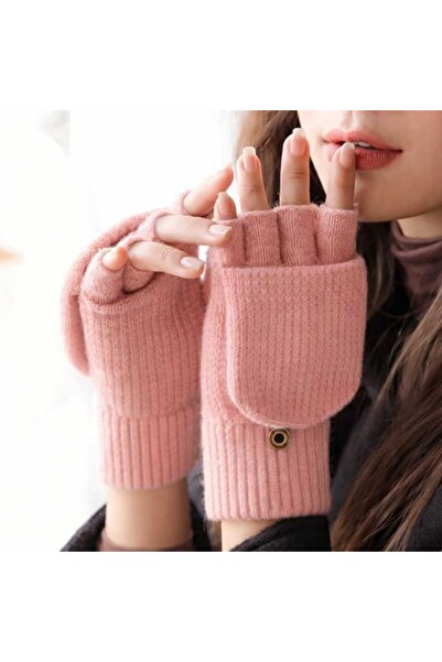 gigigiyim Düz Renk Kapaklı Yarım Parmak Örgü Kadın Eldiven