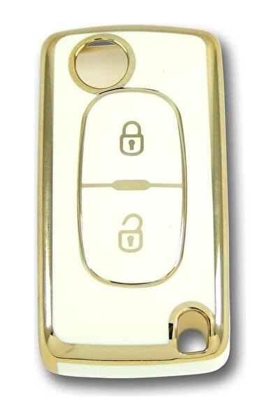 AutoHan Keys غطاء مفتاح سيتروين سي 3 وبيجو 307 باللون الأبيض والذهبي