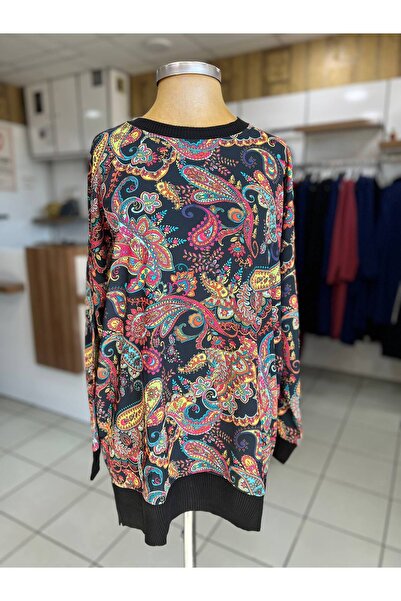 Tığ Triko Geniş Kalıp Önü Kumaş Detaylı Triko Kazak