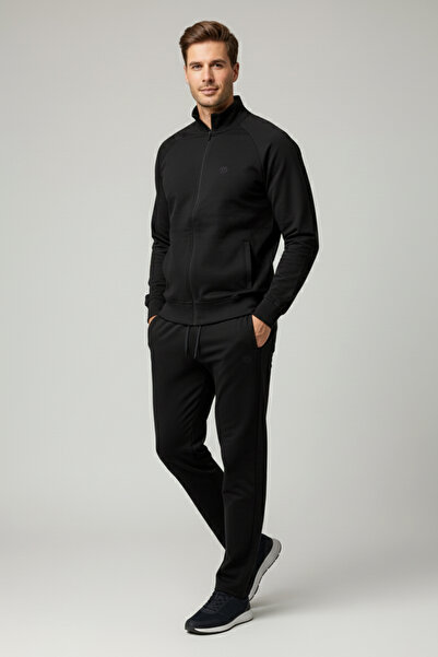 REMSA طقم بدلة رياضية رجالي من القطن بسحاب 7018 أسود