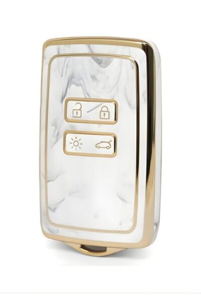 AutoHan Keys Renault Clio 5 Megane 4 Mermer Desenli Anahtar Kılıfı Beyaz Altın