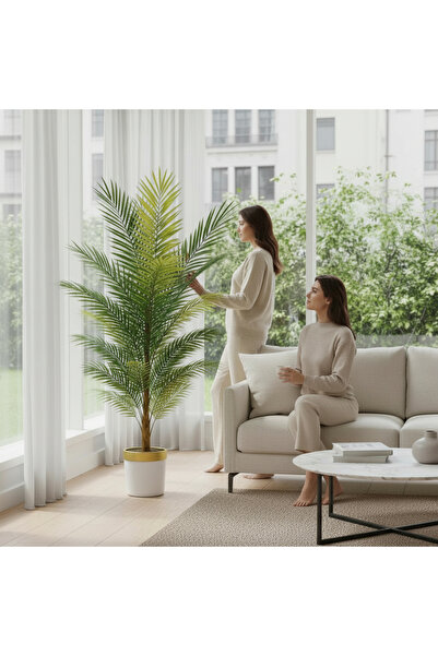 ERHAN FLOWERS Yapay areka palmiyesi Beyaz gold saksı 180 cm